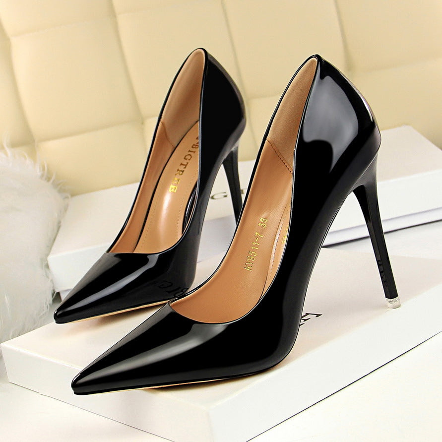 9511-7 European and American Style Fashionable Metal Heel High Heels Women's Shoes High Heel Low-Cut Pointed Toe Sexy Nightclubs Thinner Pumps