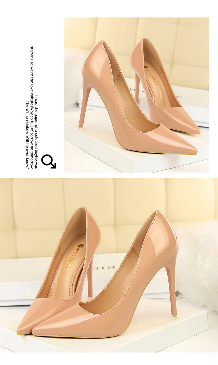 9511-6 European and American Style Fashion Simple Stiletto Ultra High Heel Patent Leather Shallow Pointed Toe Sexy Nightclub Slimming Women's Single Shoes