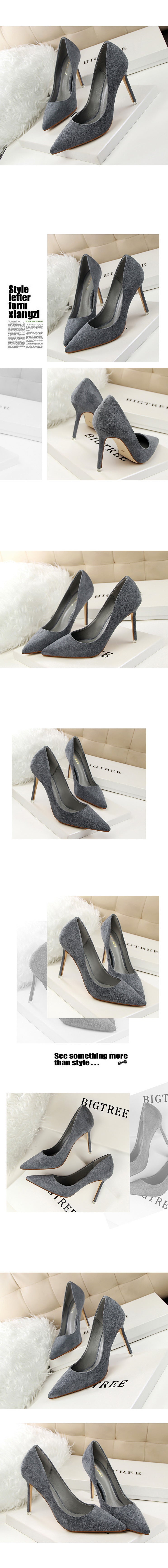 516-1 Korean Style Fashion Simple Stiletto High Heels Shallow Pointed Toe Suede Sexy Slimming Professional OL Women's Single Shoes