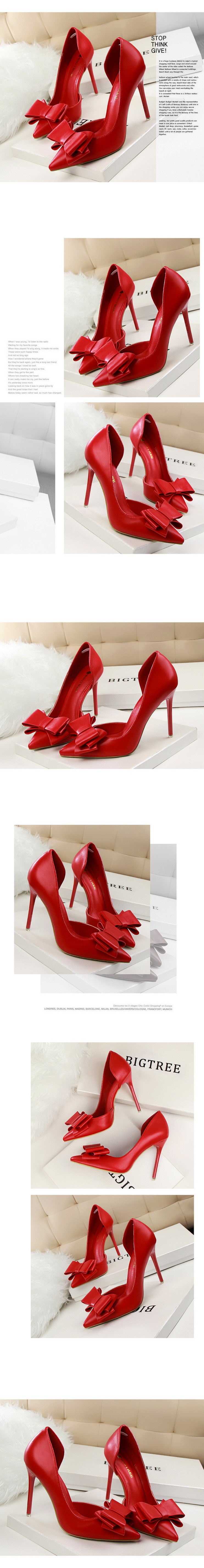 3168-2 Korean Style Fashionable Sweet Bowknot High Heels Stiletto Heel Shallow Mouth Pointed Toe Side Hollow out Pumps