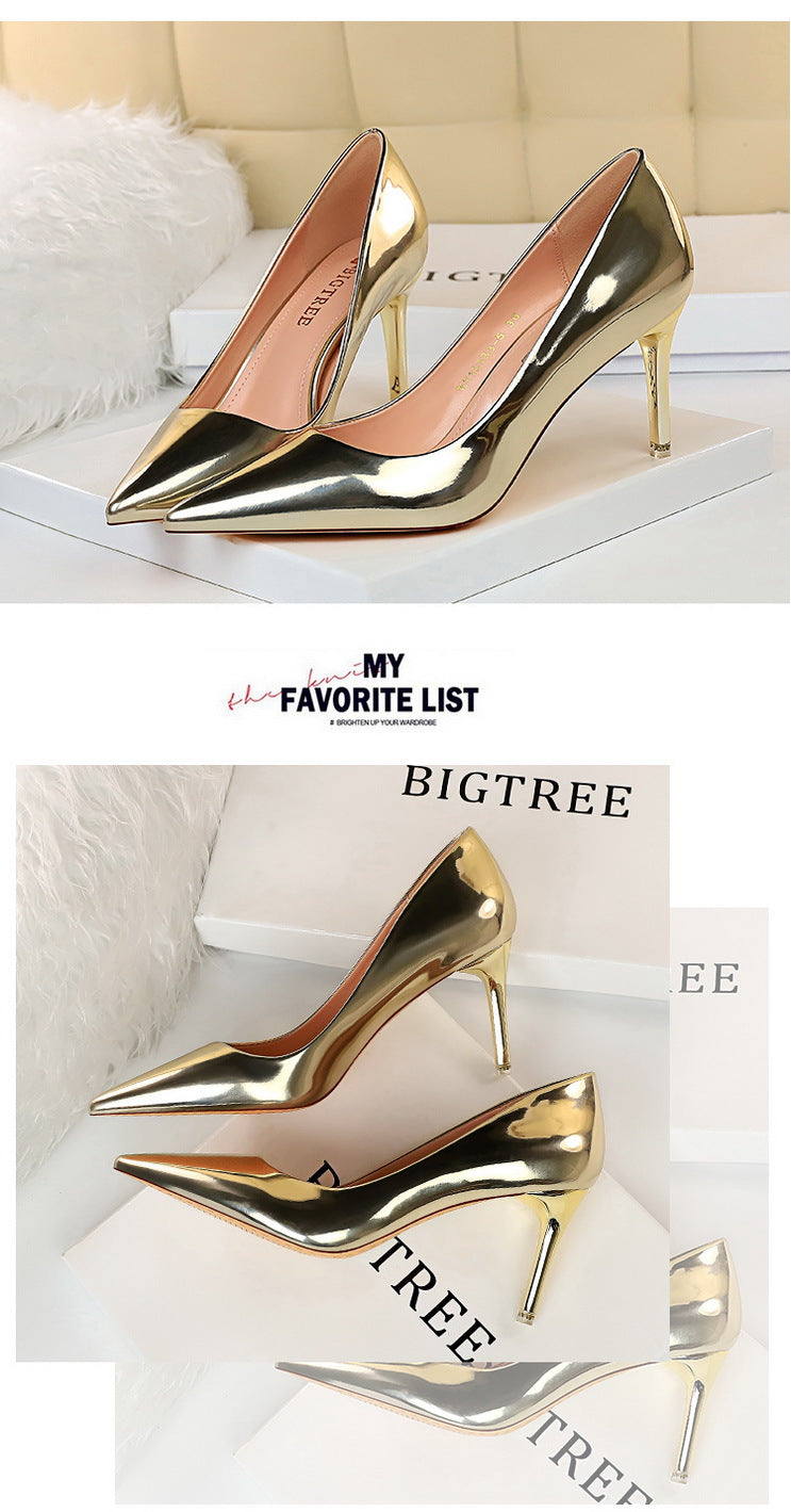 9511-A7 European and American Fashion Sexy Metal Heel High Heel Shallow Pointed Toe Nightclub Slimming High Heels Women's Shoes Single Shoes