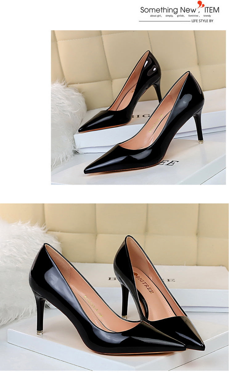 9511-A7 European and American Fashion Sexy Metal Heel High Heel Shallow Pointed Toe Nightclub Slimming High Heels Women's Shoes Single Shoes