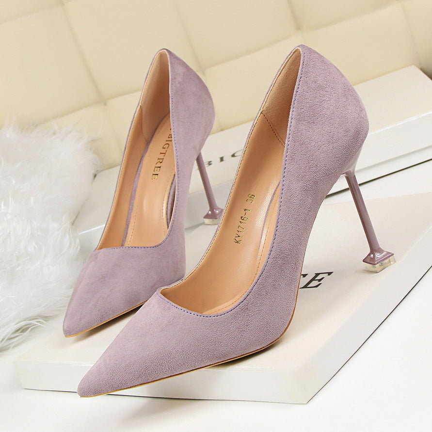 1716-1 Korean Style Fashion Sexy Slimming High Heels Women's Shoes Thin Heel High Heel Suede Shallow Pointed Toe Single Shoes