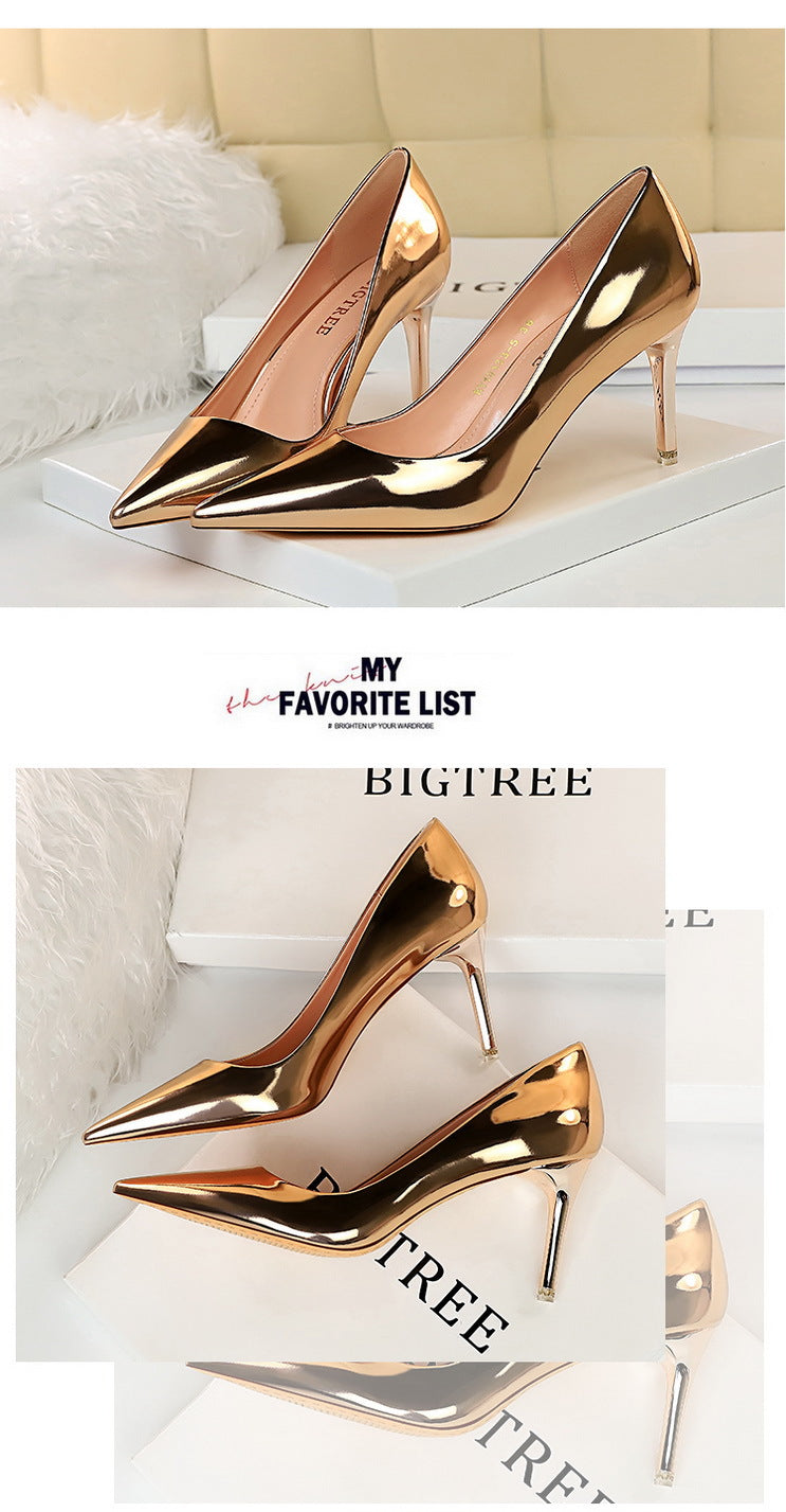 9511-A7 European and American Fashion Sexy Metal Heel High Heel Shallow Pointed Toe Nightclub Slimming High Heels Women's Shoes Single Shoes