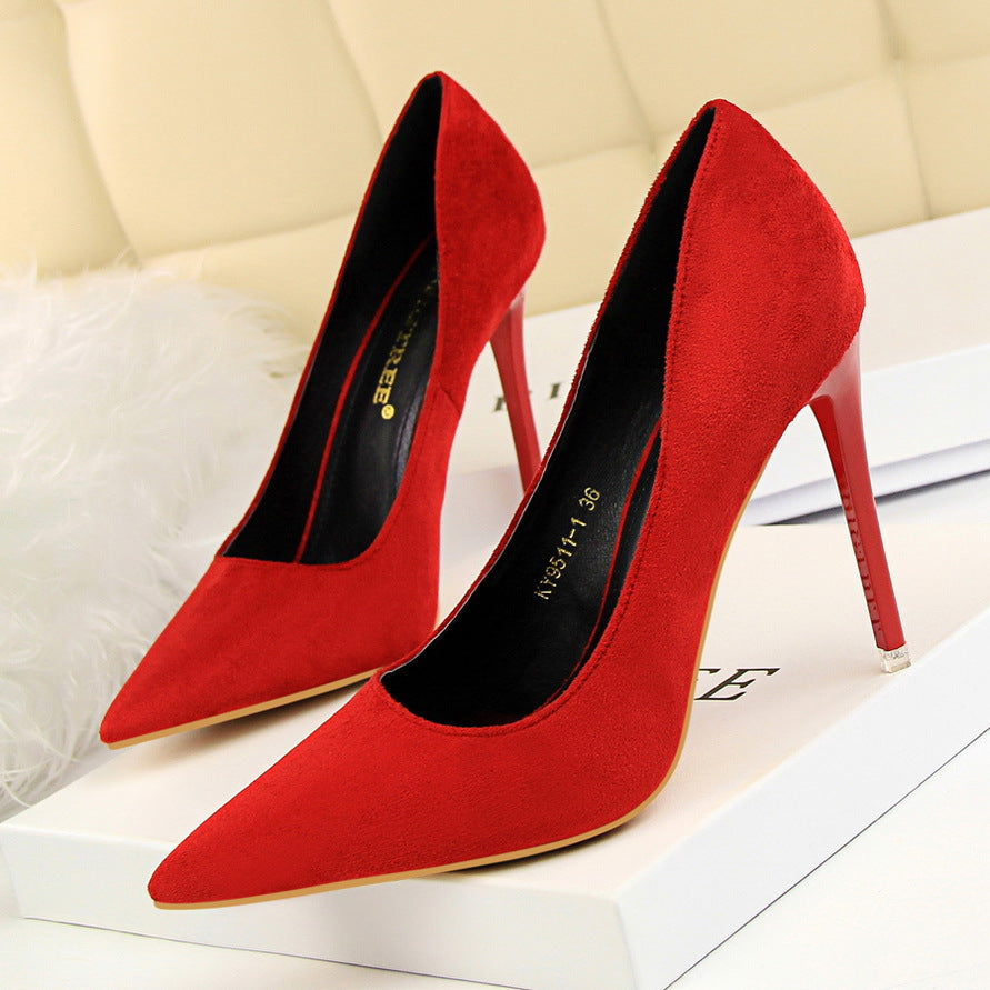 9511-1 European and American Style Fashion Simple Stylet Ultra High Heel Shallow Pointed Toe Suede Slim Sexy Nightclub Women's Shoes