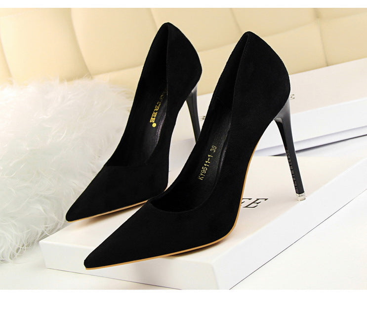 9511-1 European and American Style Fashion Simple Stylet Ultra High Heel Shallow Pointed Toe Suede Slim Sexy Nightclub Women's Shoes