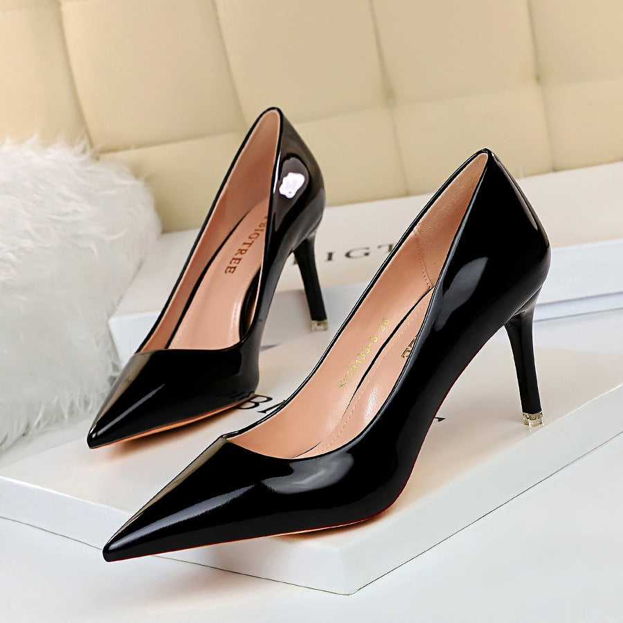 9511-A7 European and American Fashion Sexy Metal Heel High Heel Shallow Pointed Toe Nightclub Slimming High Heels Women's Shoes Single Shoes