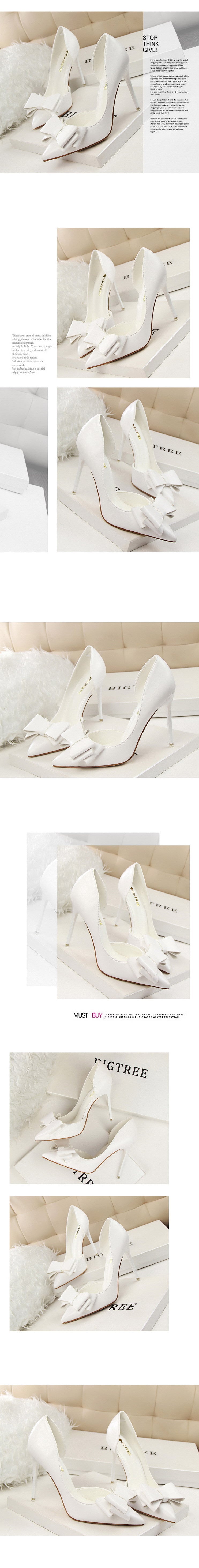 3168-2 Korean Style Fashionable Sweet Bowknot High Heels Stiletto Heel Shallow Mouth Pointed Toe Side Hollow out Pumps