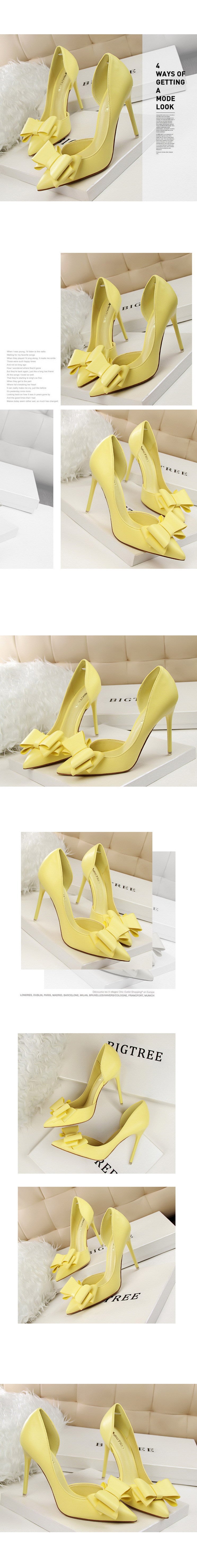 3168-2 Korean Style Fashionable Sweet Bowknot High Heels Stiletto Heel Shallow Mouth Pointed Toe Side Hollow out Pumps