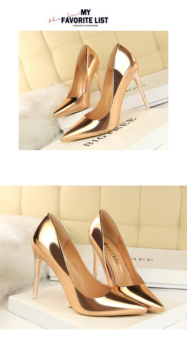 9511-7 European and American Style Fashionable Metal Heel High Heels Women's Shoes High Heel Low-Cut Pointed Toe Sexy Nightclubs Thinner Pumps