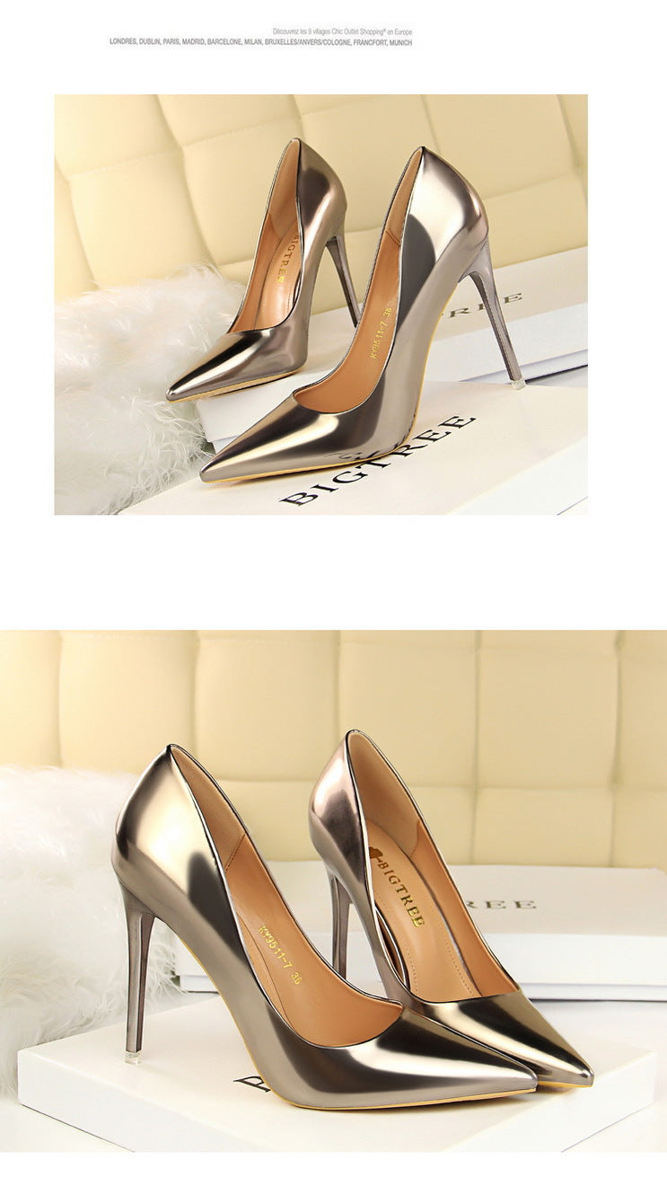 9511-7 European and American Style Fashionable Metal Heel High Heels Women's Shoes High Heel Low-Cut Pointed Toe Sexy Nightclubs Thinner Pumps