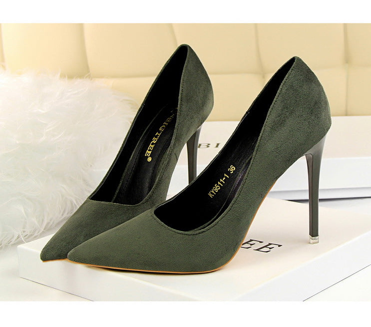 9511-1 European and American Style Fashion Simple Stylet Ultra High Heel Shallow Pointed Toe Suede Slim Sexy Nightclub Women's Shoes