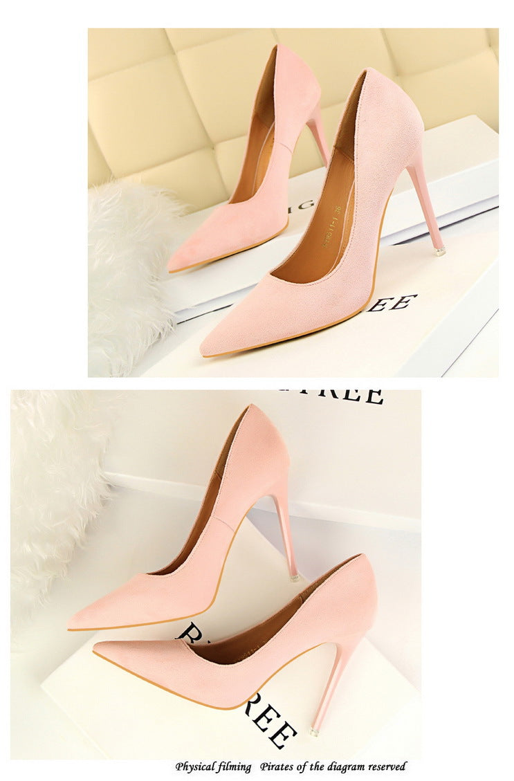 9511-1 European and American Style Fashion Simple Stylet Ultra High Heel Shallow Pointed Toe Suede Slim Sexy Nightclub Women's Shoes