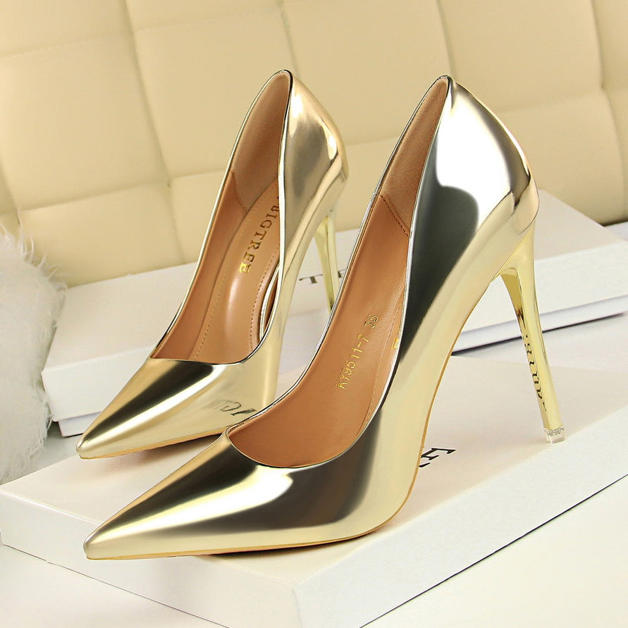 9511-7 European and American Style Fashionable Metal Heel High Heels Women's Shoes High Heel Low-Cut Pointed Toe Sexy Nightclubs Thinner Pumps