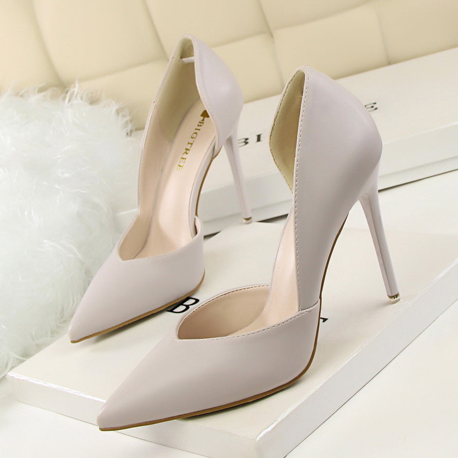 3168-3 Korean Style Fashion Simple Sexy Nightclub Slimming Women's Shoes Thin Heel Super High Heel Shallow Pointed Toe Hollow Single Shoes