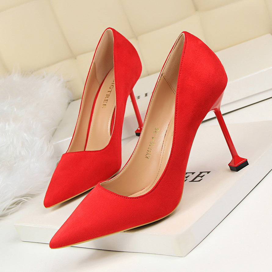 1716-1 Korean Style Fashion Sexy Slimming High Heels Women's Shoes Thin Heel High Heel Suede Shallow Pointed Toe Single Shoes