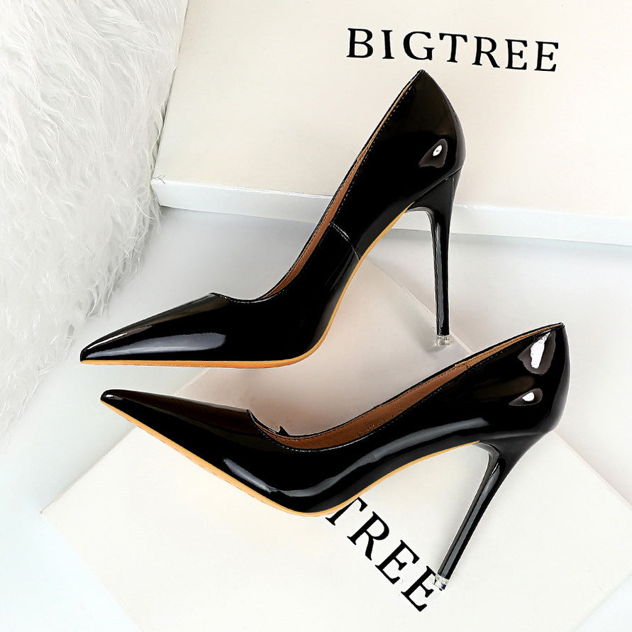 9511-6 European and American Style Fashion Simple Stiletto Ultra High Heel Patent Leather Shallow Pointed Toe Sexy Nightclub Slimming Women's Single Shoes