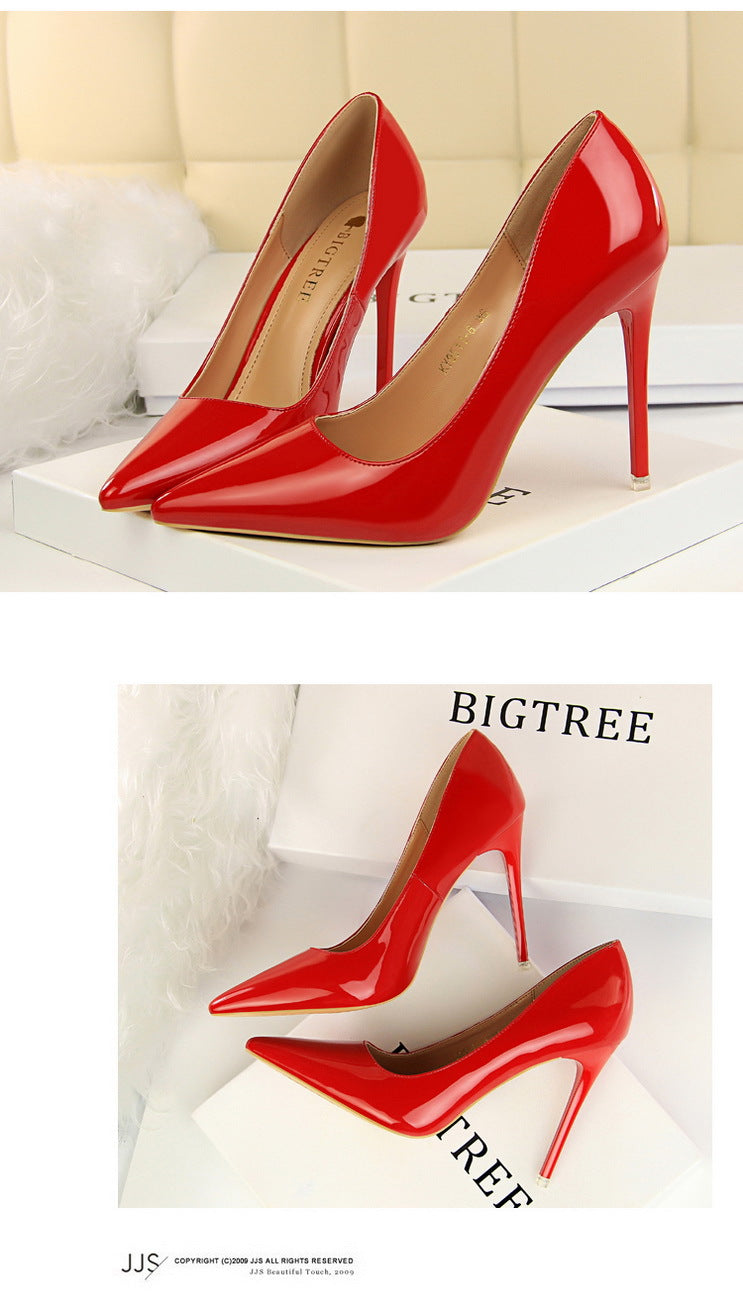 9511-6 European and American Style Fashion Simple Stiletto Ultra High Heel Patent Leather Shallow Pointed Toe Sexy Nightclub Slimming Women's Single Shoes