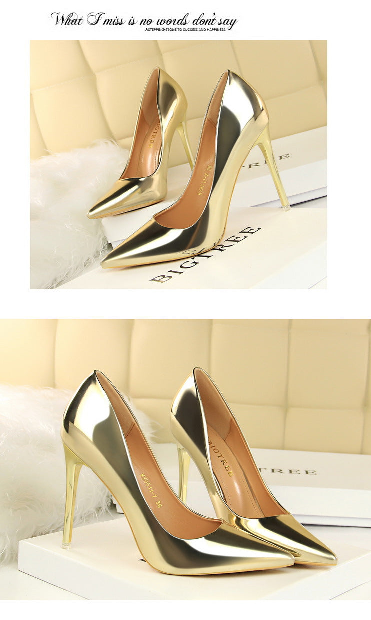 9511-7 European and American Style Fashionable Metal Heel High Heels Women's Shoes High Heel Low-Cut Pointed Toe Sexy Nightclubs Thinner Pumps