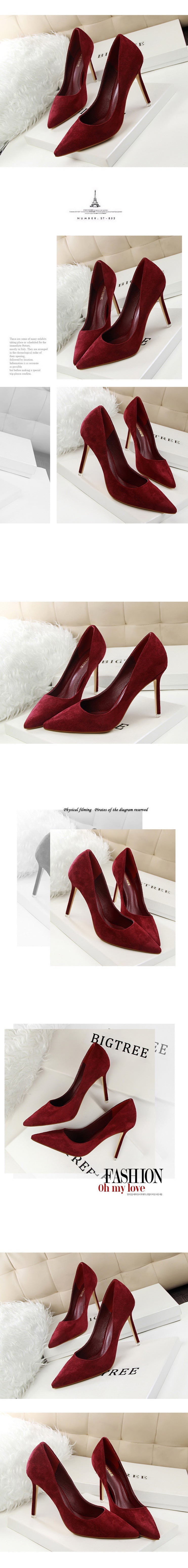 516-1 Korean Style Fashion Simple Stiletto High Heels Shallow Pointed Toe Suede Sexy Slimming Professional OL Women's Single Shoes