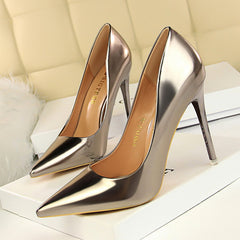 9511-7 European and American Style Fashionable Metal Heel High Heels Women's Shoes High Heel Low-Cut Pointed Toe Sexy Nightclubs Thinner Pumps