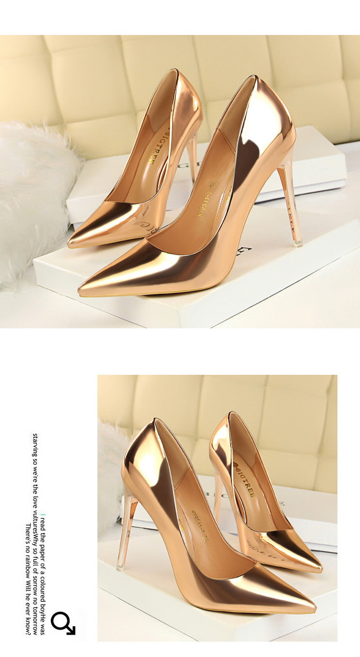 9511-7 European and American Style Fashionable Metal Heel High Heels Women's Shoes High Heel Low-Cut Pointed Toe Sexy Nightclubs Thinner Pumps