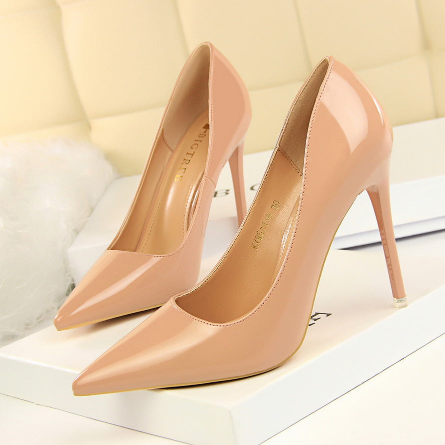 9511-6 European and American Style Fashion Simple Stiletto Ultra High Heel Patent Leather Shallow Pointed Toe Sexy Nightclub Slimming Women's Single Shoes