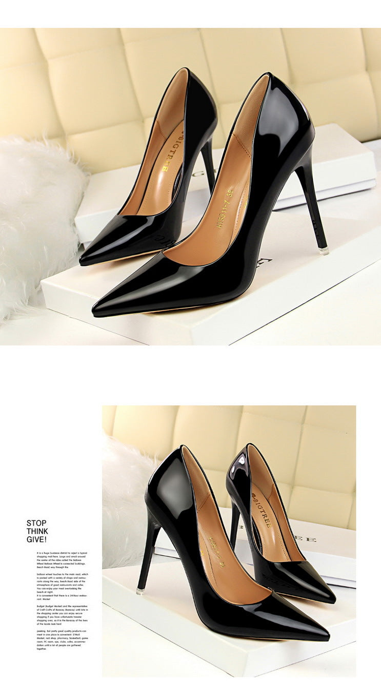 9511-7 European and American Style Fashionable Metal Heel High Heels Women's Shoes High Heel Low-Cut Pointed Toe Sexy Nightclubs Thinner Pumps