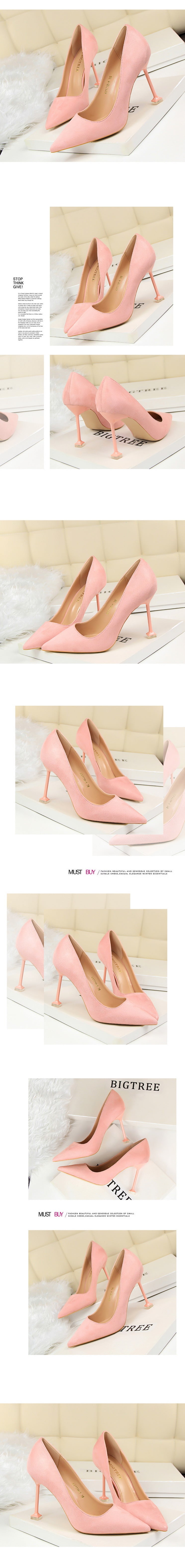 1716-1 Korean Style Fashion Sexy Slimming High Heels Women's Shoes Thin Heel High Heel Suede Shallow Pointed Toe Single Shoes