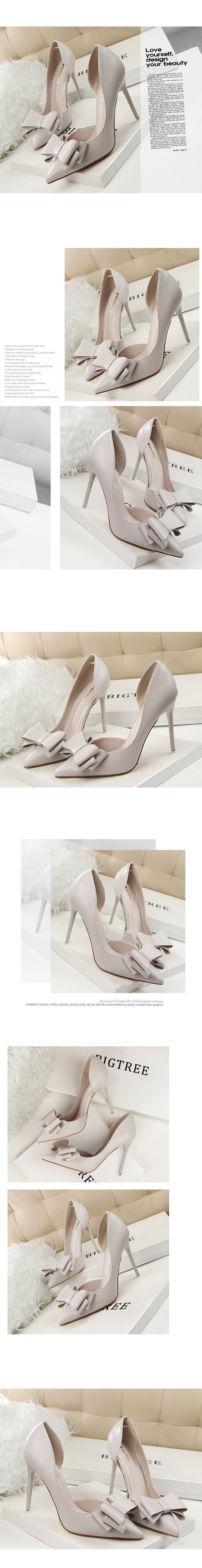 3168-2 Korean Style Fashionable Sweet Bowknot High Heels Stiletto Heel Shallow Mouth Pointed Toe Side Hollow out Pumps