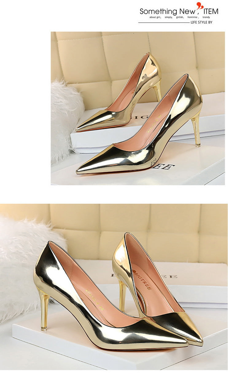 9511-A7 European and American Fashion Sexy Metal Heel High Heel Shallow Pointed Toe Nightclub Slimming High Heels Women's Shoes Single Shoes