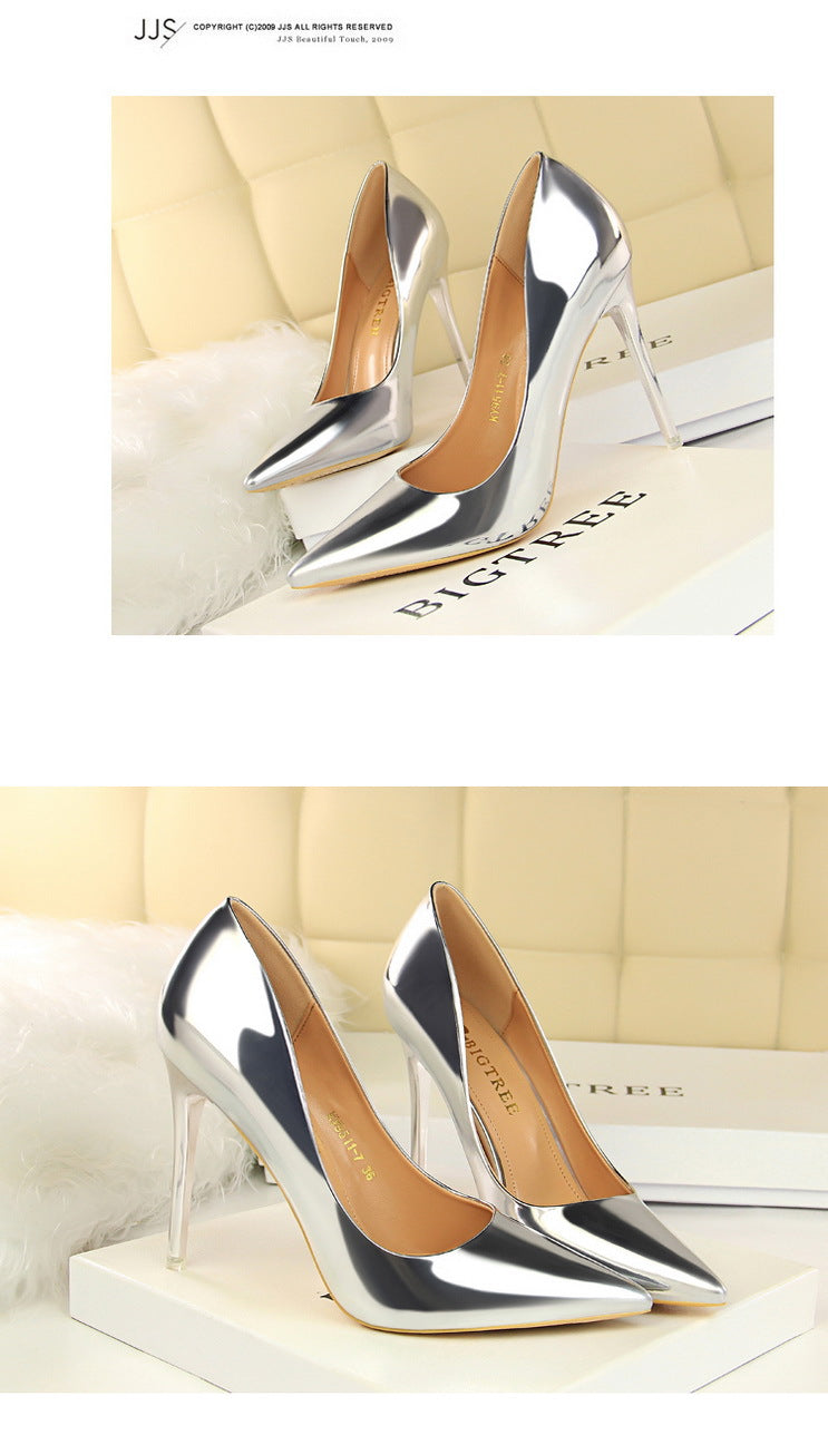 9511-7 European and American Style Fashionable Metal Heel High Heels Women's Shoes High Heel Low-Cut Pointed Toe Sexy Nightclubs Thinner Pumps