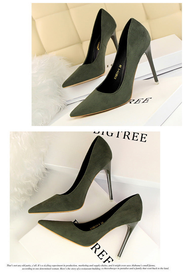 9511-1 European and American Style Fashion Simple Stylet Ultra High Heel Shallow Pointed Toe Suede Slim Sexy Nightclub Women's Shoes