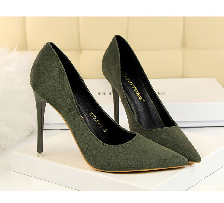 9511-1 European and American Style Fashion Simple Stylet Ultra High Heel Shallow Pointed Toe Suede Slim Sexy Nightclub Women's Shoes