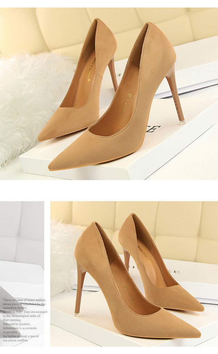 9511-1 European and American Style Fashion Simple Stylet Ultra High Heel Shallow Pointed Toe Suede Slim Sexy Nightclub Women's Shoes