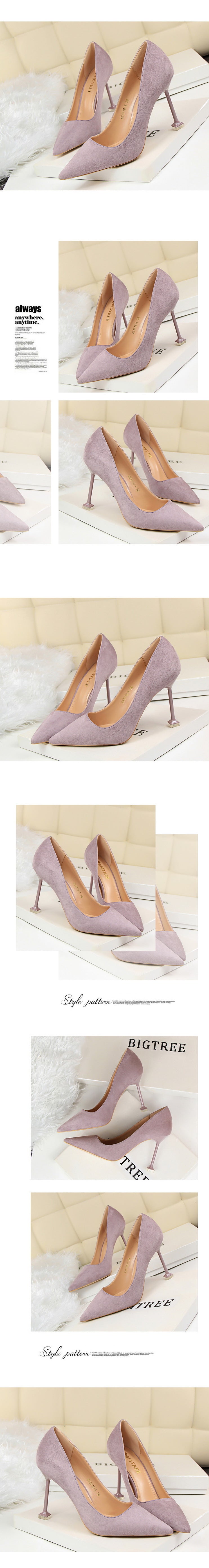 1716-1 Korean Style Fashion Sexy Slimming High Heels Women's Shoes Thin Heel High Heel Suede Shallow Pointed Toe Single Shoes