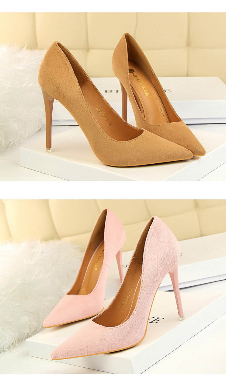 9511-1 European and American Style Fashion Simple Stylet Ultra High Heel Shallow Pointed Toe Suede Slim Sexy Nightclub Women's Shoes