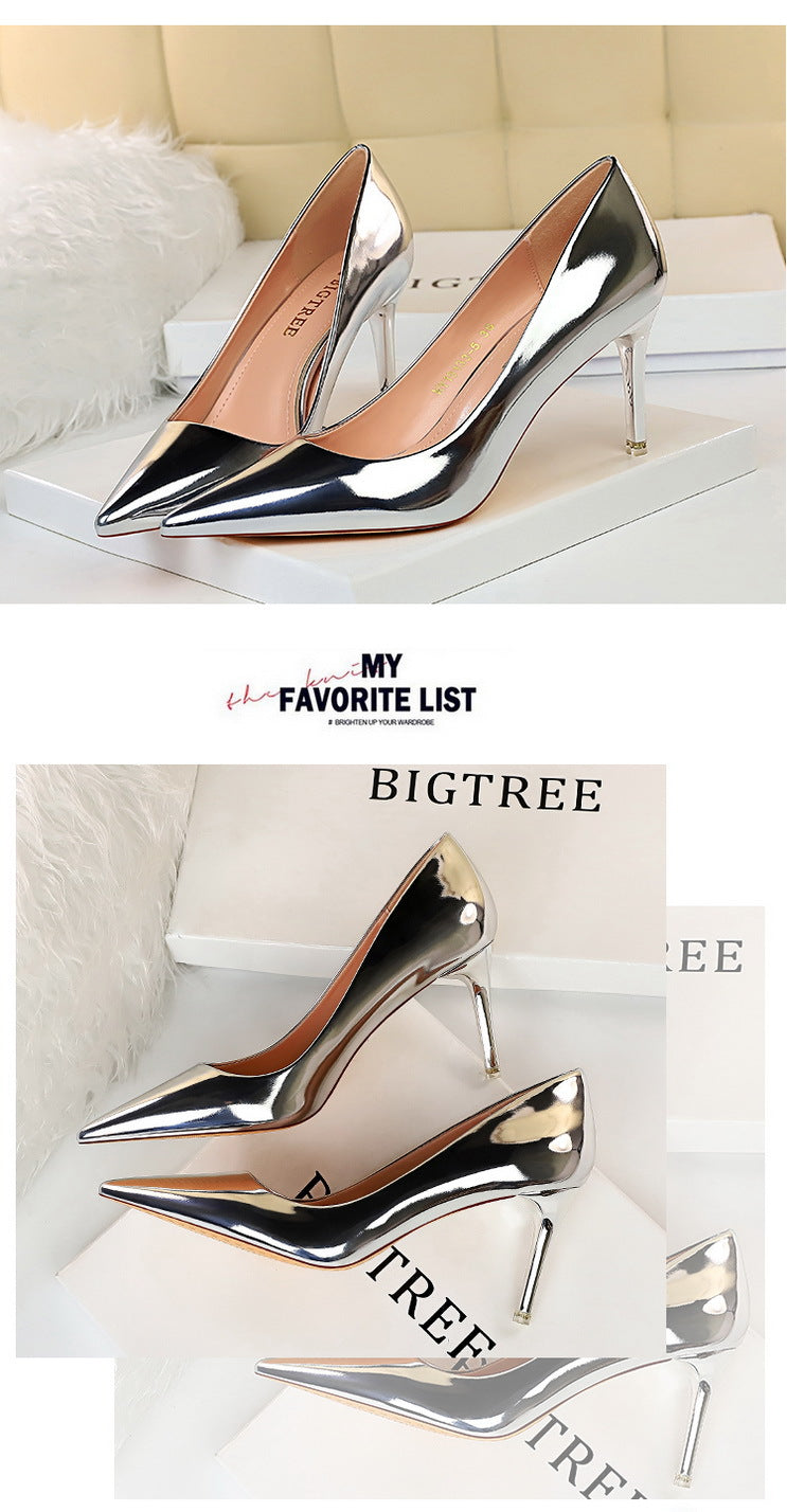 9511-A7 European and American Fashion Sexy Metal Heel High Heel Shallow Pointed Toe Nightclub Slimming High Heels Women's Shoes Single Shoes