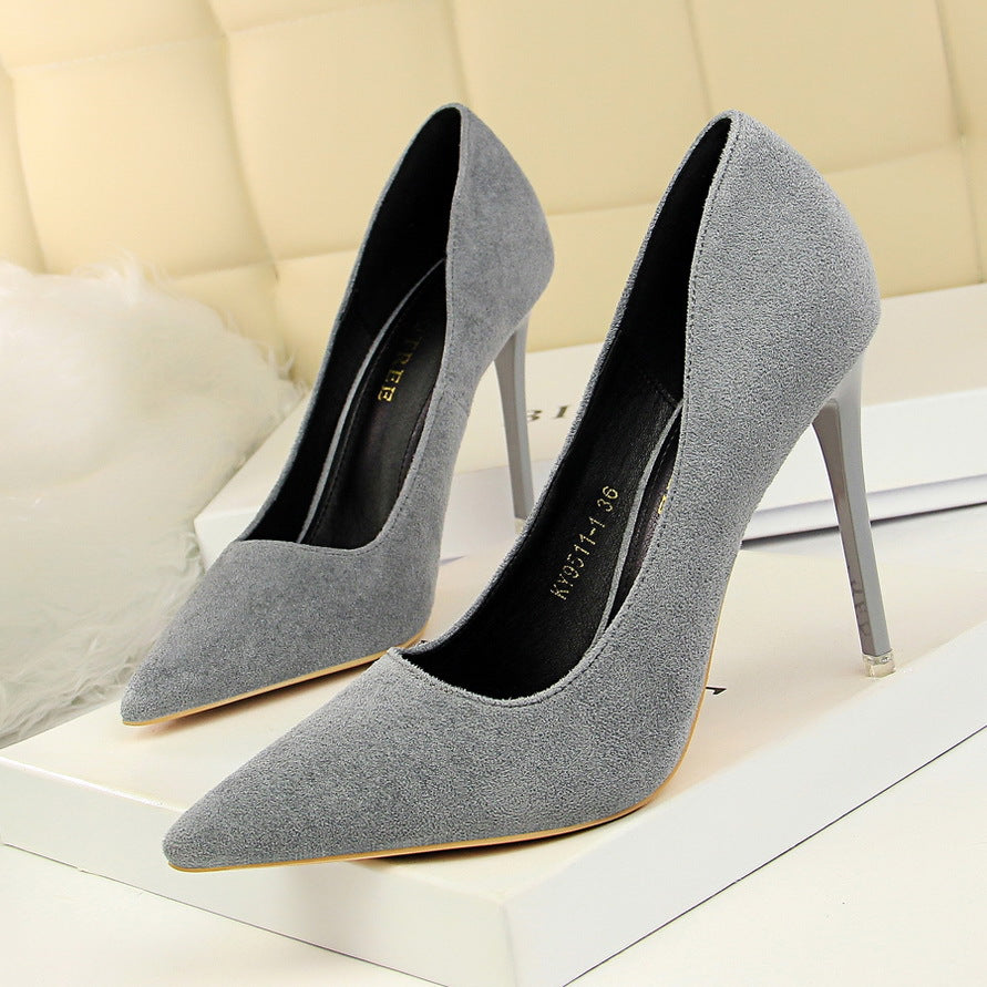 9511-1 European and American Style Fashion Simple Stylet Ultra High Heel Shallow Pointed Toe Suede Slim Sexy Nightclub Women's Shoes