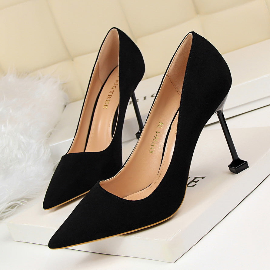 1716-1 Korean Style Fashion Sexy Slimming High Heels Women's Shoes Thin Heel High Heel Suede Shallow Pointed Toe Single Shoes