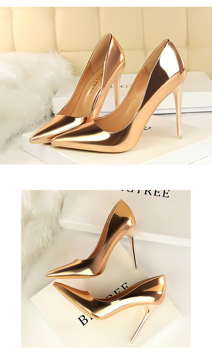 9511-7 European and American Style Fashionable Metal Heel High Heels Women's Shoes High Heel Low-Cut Pointed Toe Sexy Nightclubs Thinner Pumps