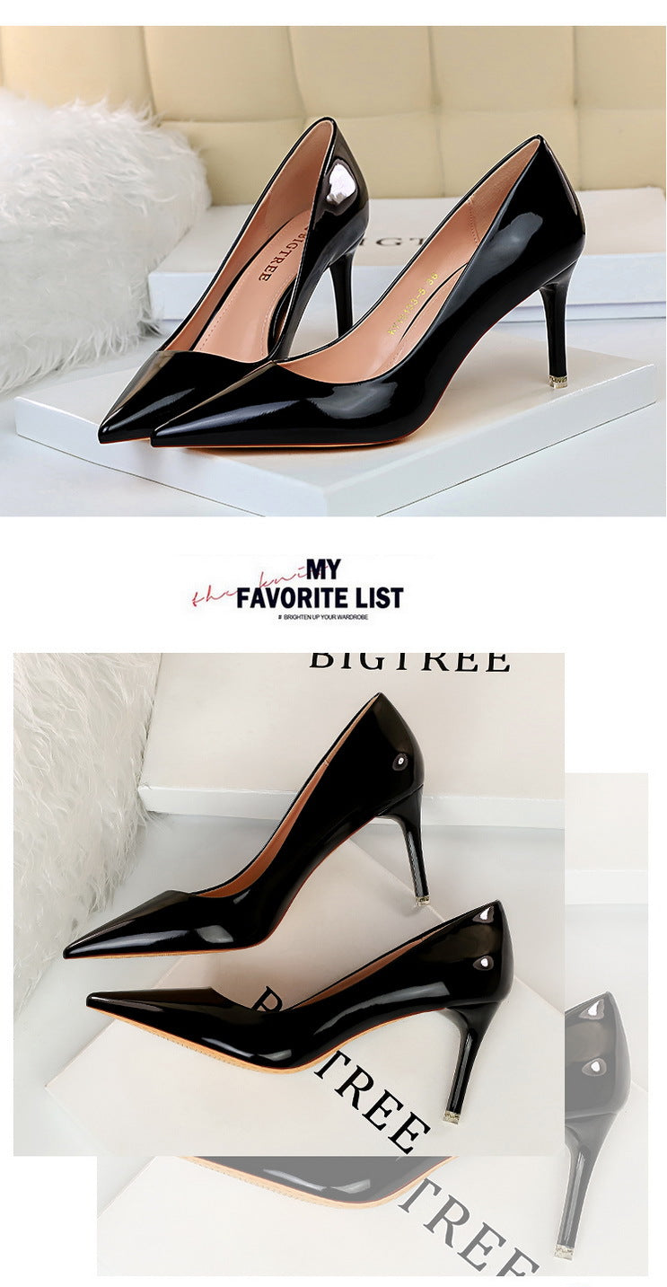 9511-A7 European and American Fashion Sexy Metal Heel High Heel Shallow Pointed Toe Nightclub Slimming High Heels Women's Shoes Single Shoes