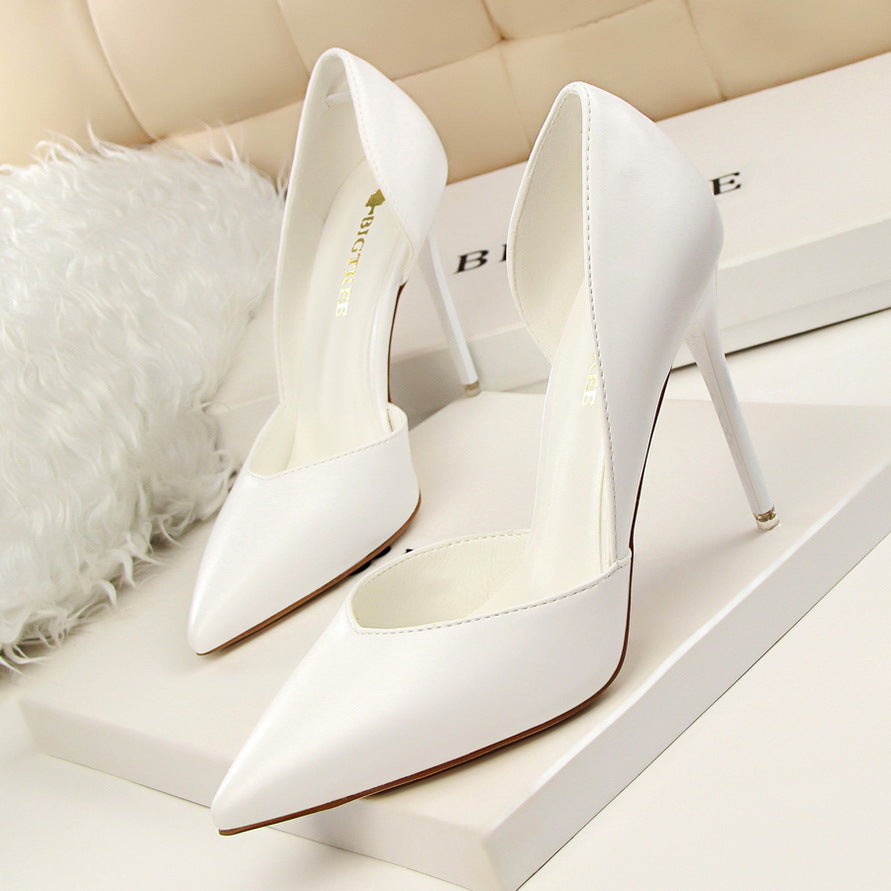 3168-3 Korean Style Fashion Simple Sexy Nightclub Slimming Women's Shoes Thin Heel Super High Heel Shallow Pointed Toe Hollow Single Shoes