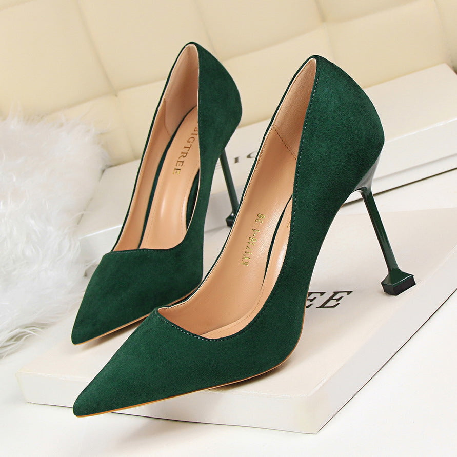 1716-1 Korean Style Fashion Sexy Slimming High Heels Women's Shoes Thin Heel High Heel Suede Shallow Pointed Toe Single Shoes