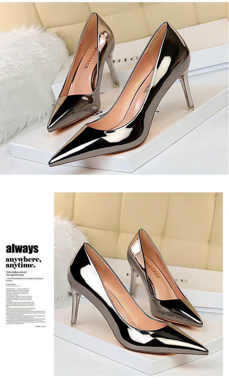 9511-A7 European and American Fashion Sexy Metal Heel High Heel Shallow Pointed Toe Nightclub Slimming High Heels Women's Shoes Single Shoes