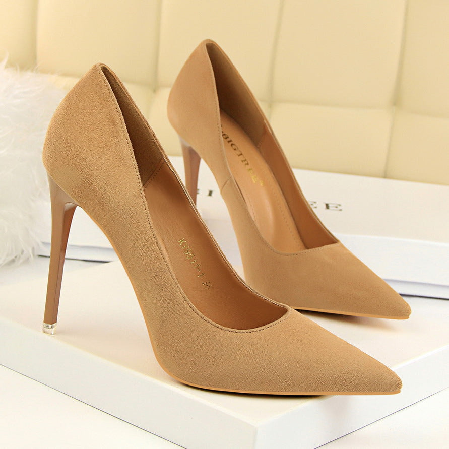 9511-1 European and American Style Fashion Simple Stylet Ultra High Heel Shallow Pointed Toe Suede Slim Sexy Nightclub Women's Shoes