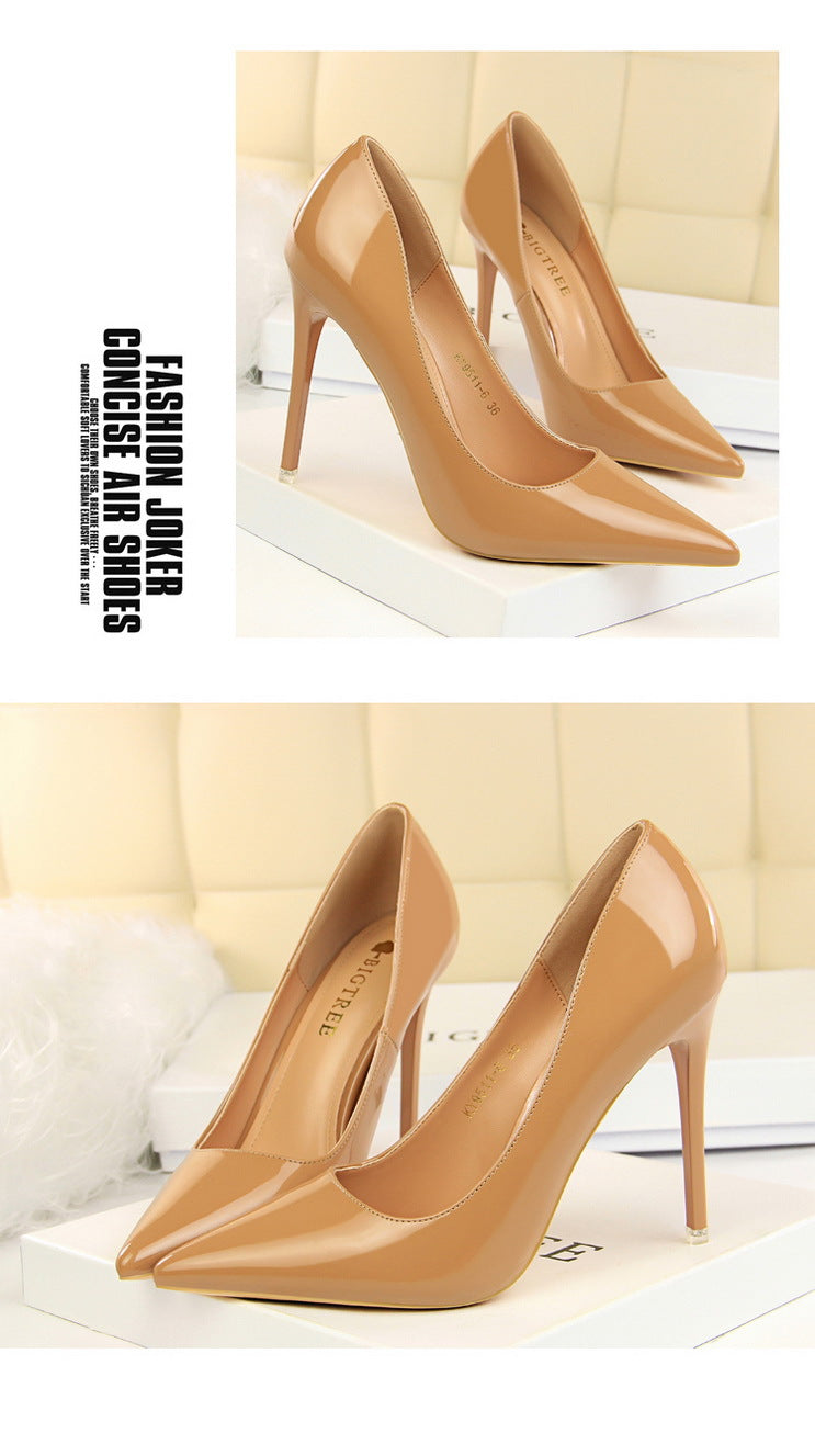 9511-6 European and American Style Fashion Simple Stiletto Ultra High Heel Patent Leather Shallow Pointed Toe Sexy Nightclub Slimming Women's Single Shoes