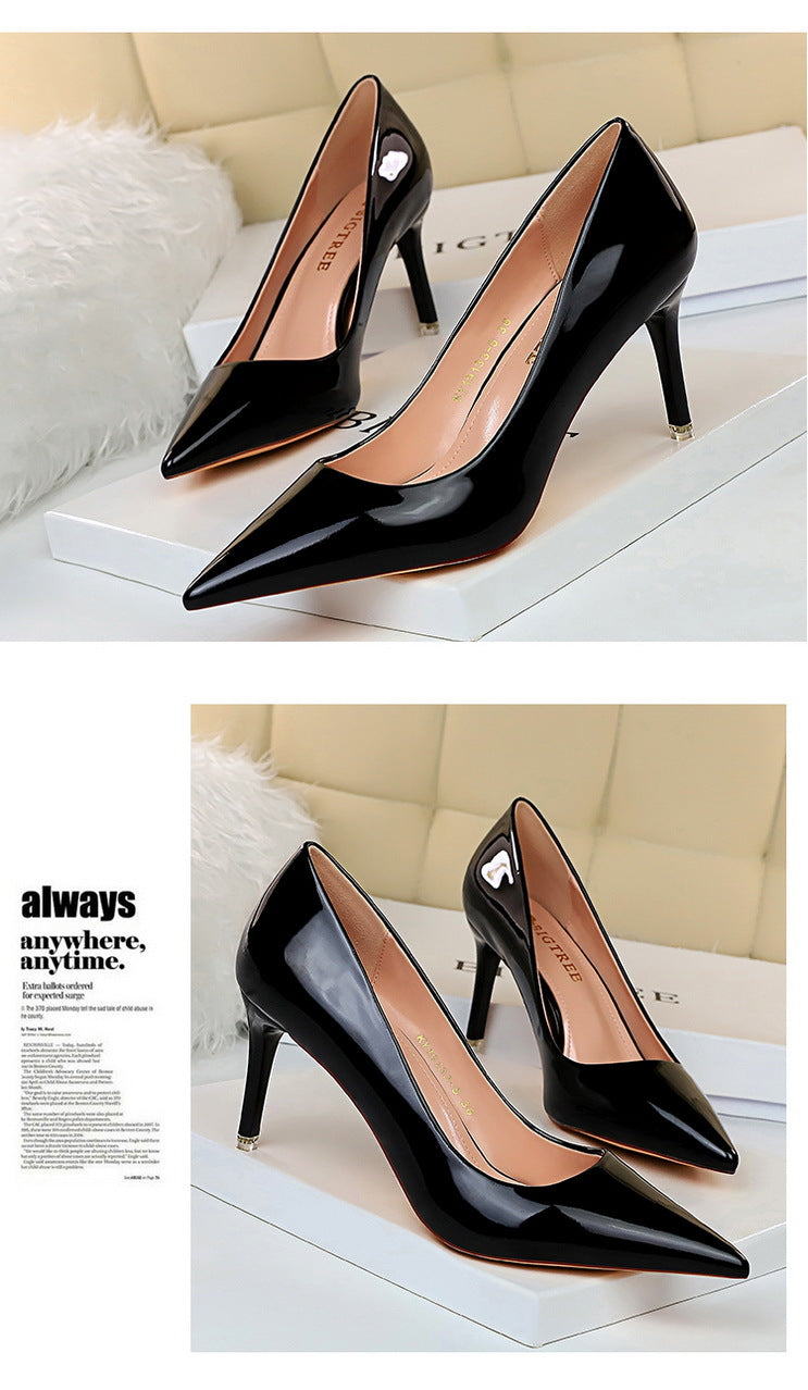 9511-A7 European and American Fashion Sexy Metal Heel High Heel Shallow Pointed Toe Nightclub Slimming High Heels Women's Shoes Single Shoes